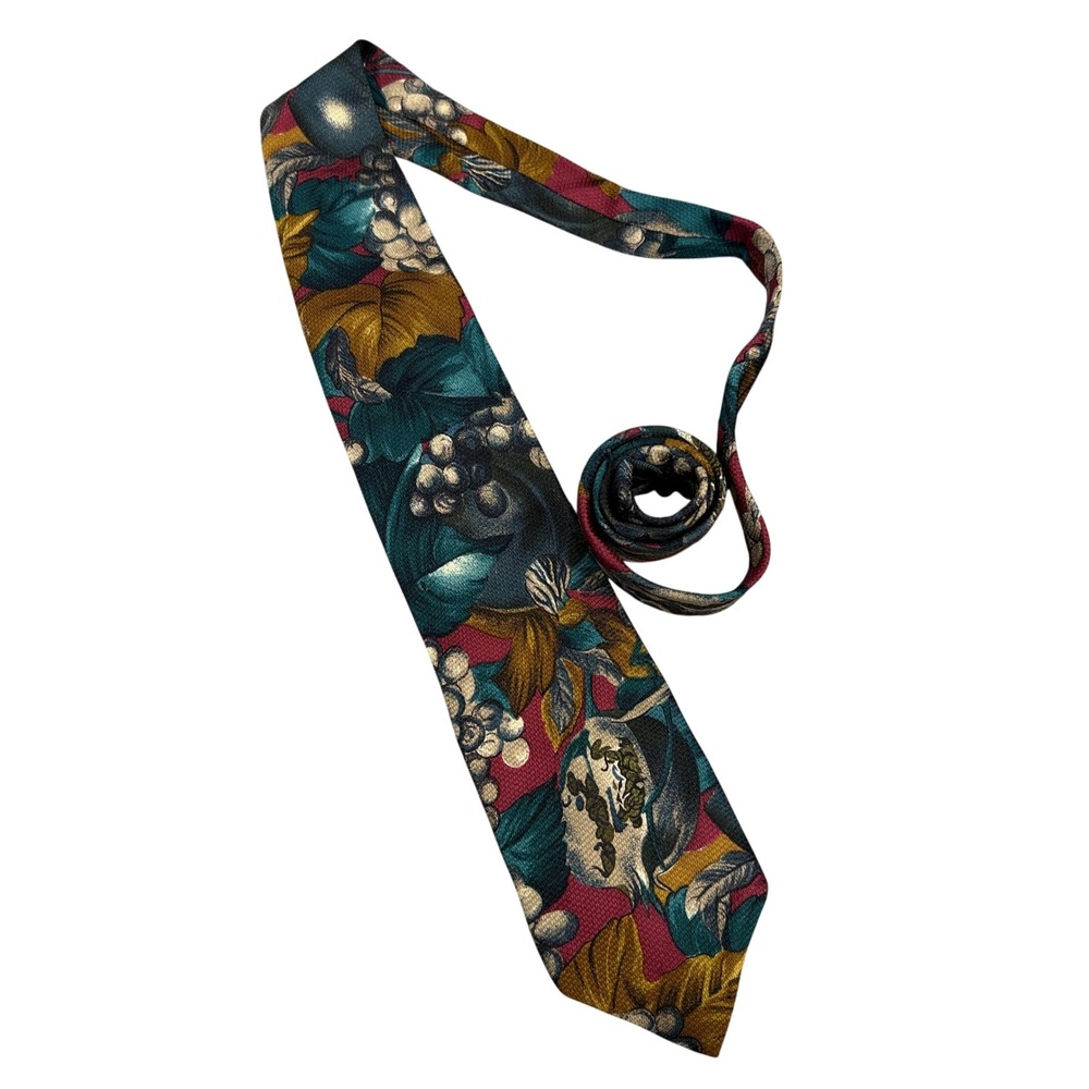 Eddie Bauer Necktie Mens OS Multicolor Silk Fruit Grape Botanical Print